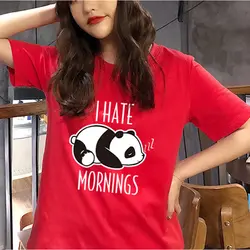 Женские футболки 2019, повседневный топ с круглым вырезом, короткий рукав, приталенный принт с милой пандой, летние топы
