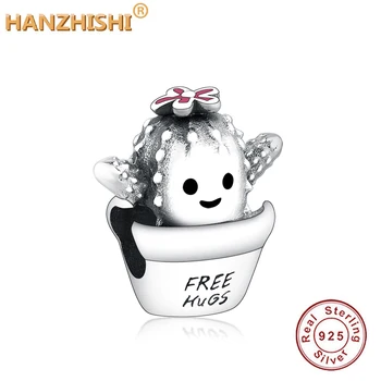 

Wholesale Price Charm Bracelet 925 Sterling Silver Free Hugs Cactus Charm Bead For Women DIY Jewelry Joyas De Cactus
