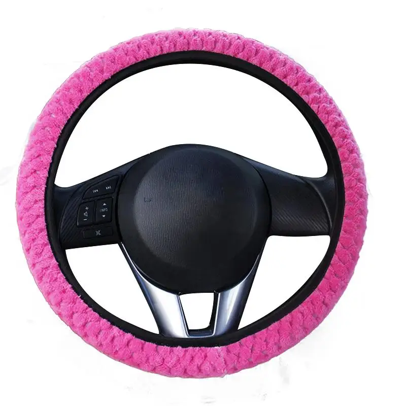 Универсальные мягкие теплые плюшевые покрывала на рулевое колесо автомобиля покрытие авто украшение зима теплая и переживающая рука усталость автомобиля-Стайлинг - Название цвета: Розовый