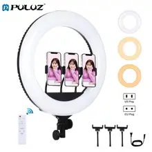 PULUZ – anneau lumineux LED 18 "/46cm, USB, 3 Modes déclairage, lumière blanche, réglable, pour photographie et vidéo, avec télécommande et 3 pinces pour téléphone 