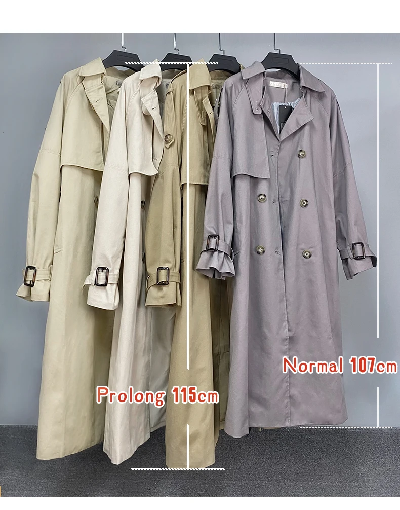 2022 Spring Autumn Russia Fashion Brand Women Long 100% Cotton Trench Coat Large Size Belted Raincoat Windbreaker Manteau Femme long puffer jacket