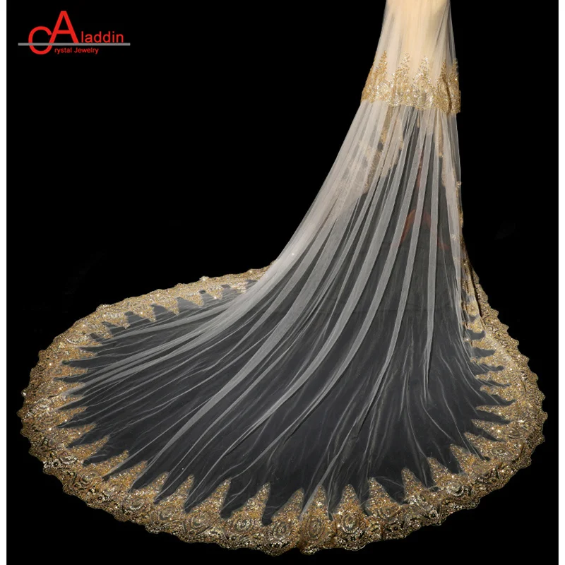 Aladdin цвет шампанского тонкая Длинная свадебная вуаль высокого класса Дамская шерстяная пряжа замужние ювелирные изделия