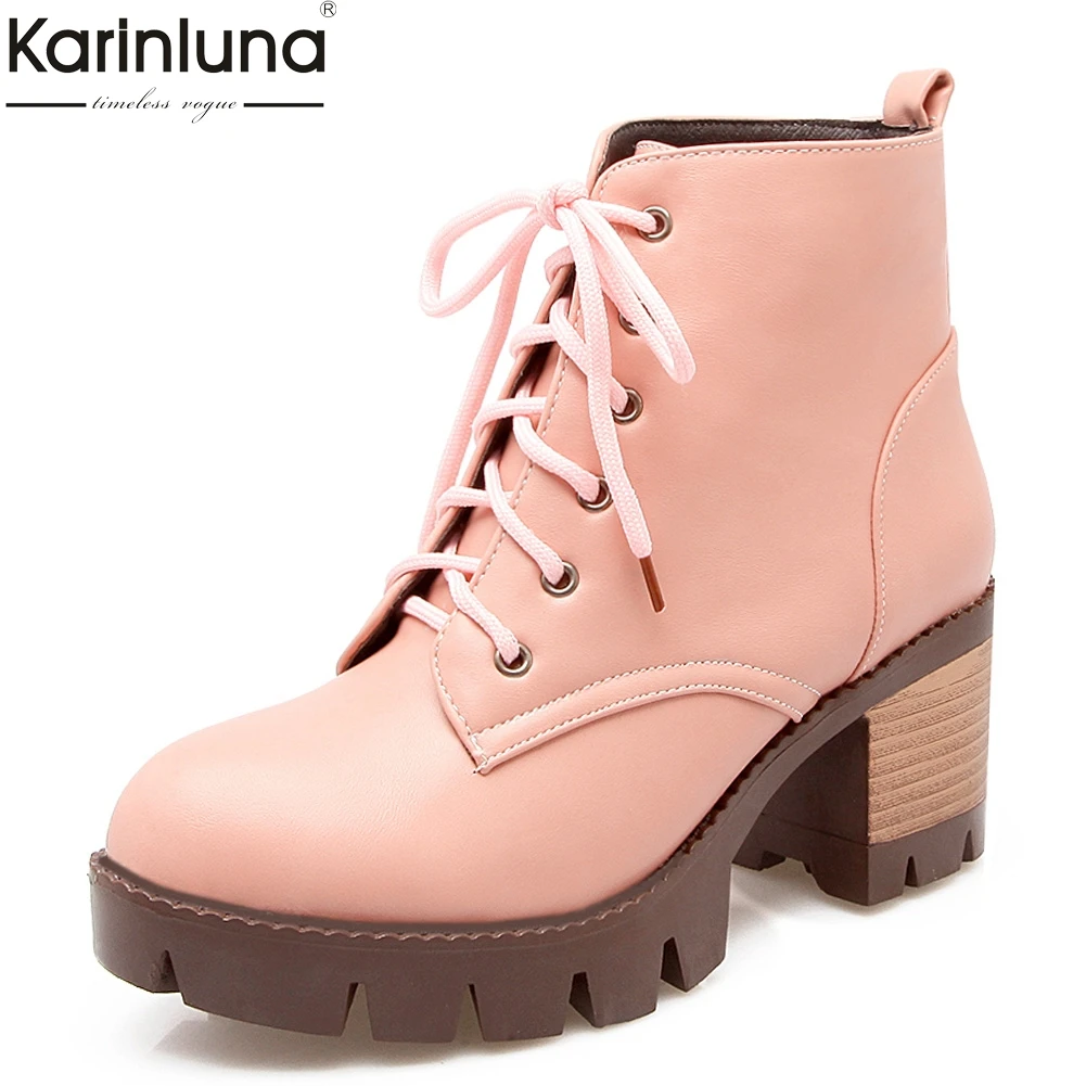 

Karinluna 2019 big Size 43 ankle Boots Woman Shoes fashion platform square Heels Women short Boots female shoes booties