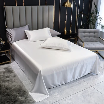 

Faux silk luxury style solid color flat bed sheet bedsheet polyester fiber AU US JP CA size