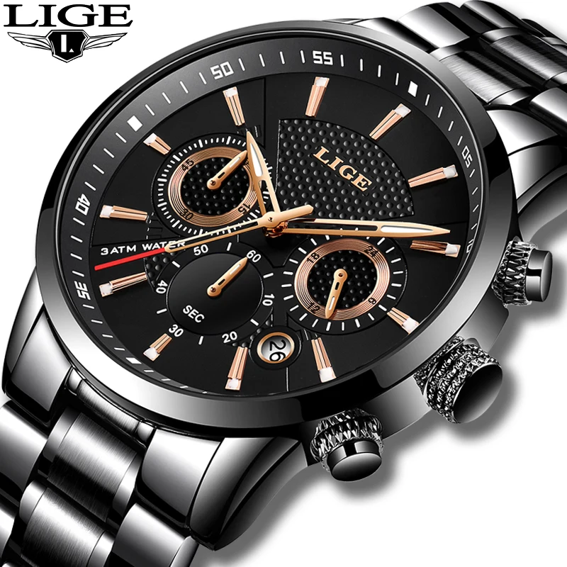 Prix LIGE 2018 montre hommes mode Sport Quartz horloge hommes montres marque de luxe plein acier affaires étanche montre Relogio Masculino