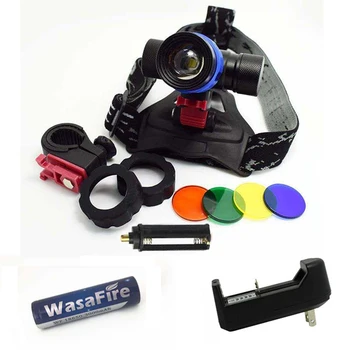 

3 Modes XML-T6 LED Headlamp Zoom Headlight with Filter Lens 2 in 1 Camping Running Forehead Flashlight with Torch Holder