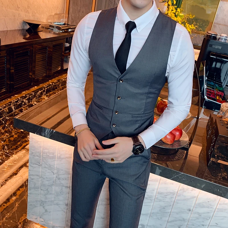 Men's Suit Vest Business Formal Dress Vest Slim Fit Plaid Waistcoat with 3 Real Pocket for Tuxedo or Suit Wedding 