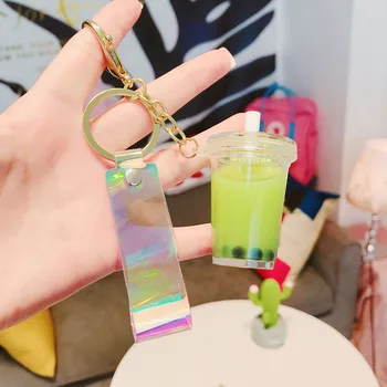 

1 pcs Cute Key Pendant Pearl Milk Tea Keychain Key Ring Simulation Drink Small Key Chain Bag Charm Pendant Llaveros Para Mujer
