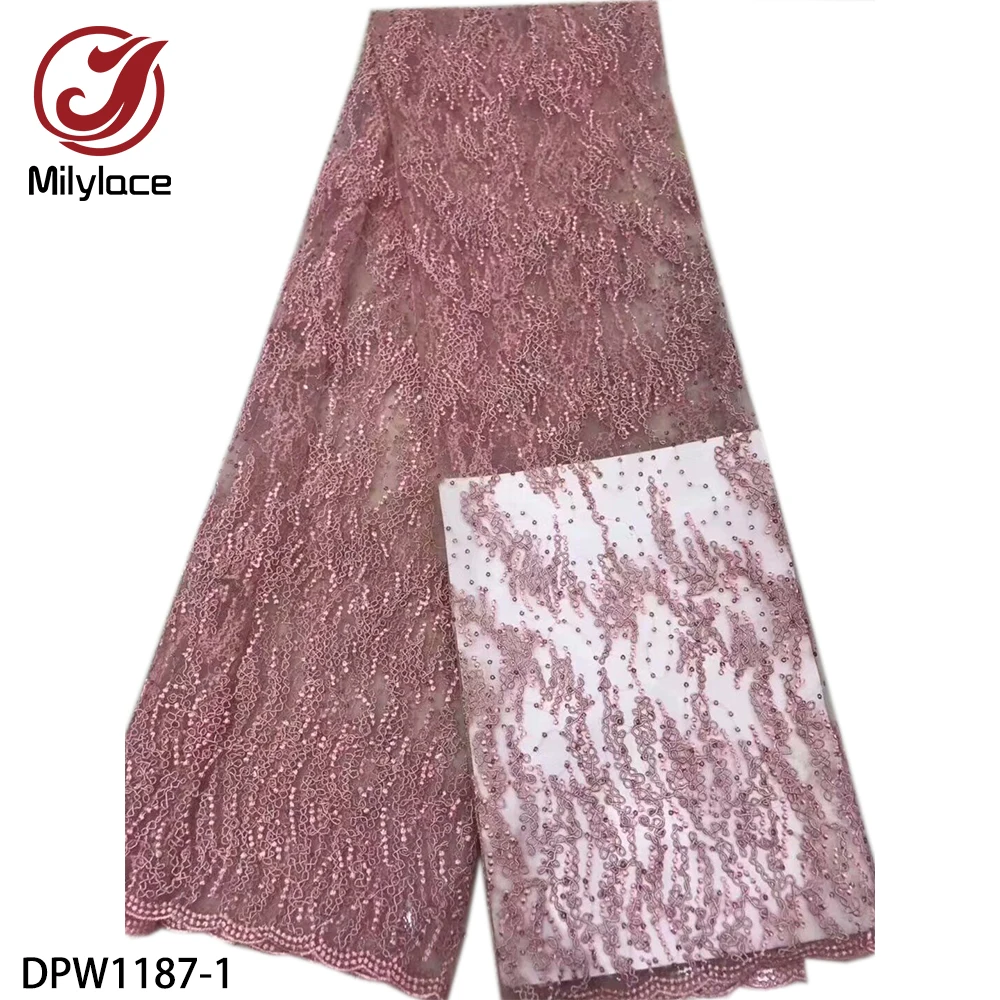 

African Sequins Lace Fabric 2019 High Quality Cord Lace French Lace Fabric Nigerian Tulle Mesh Lace Fabrics DPW1187