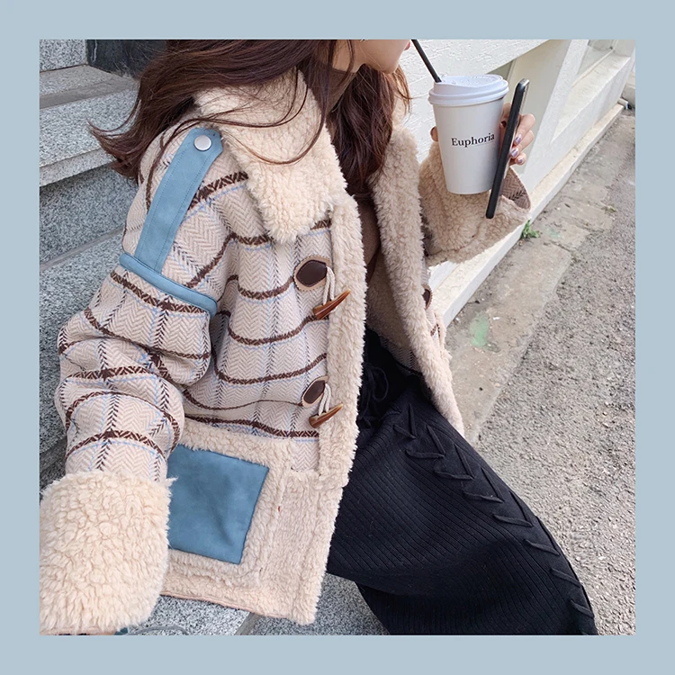 MISHOW зимнее винтажное модное толстое клетчатое пальто из овечьей шерсти с лацканами женское повседневное пальто с роговой пряжкой MX19D9579