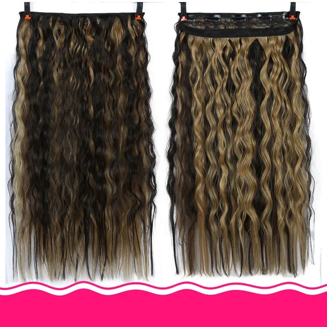 DIFEI Synthetic 24 Inch 5 Clip Long curly Women Clip in Hair Extensions Black Brown High Tempreture Hair Piece NC/4HL