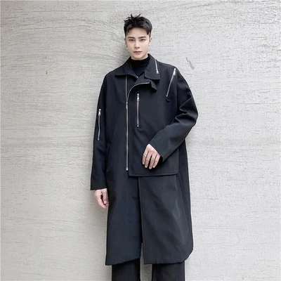 Новый стильный многоуровневый декорированный мужской жакет на молнии нишевое темное пальто средней