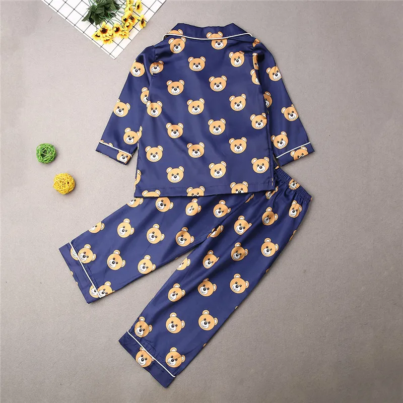 CANIS/детская одежда для сна комплект из 2 предметов для маленьких мальчиков и девочек; Пижама унисекс из шелка и сатина; осенняя одежда для сна; нижнее белье