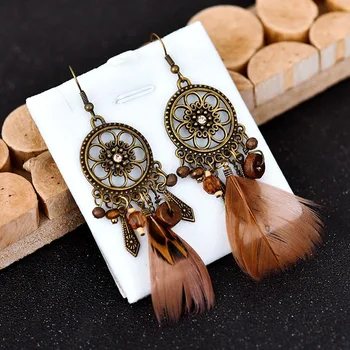 

Vintage Bohemian Feather Earrings 2020 Hollow Flower Circle Dangle Drop Earrings For Women Boho Jewelry