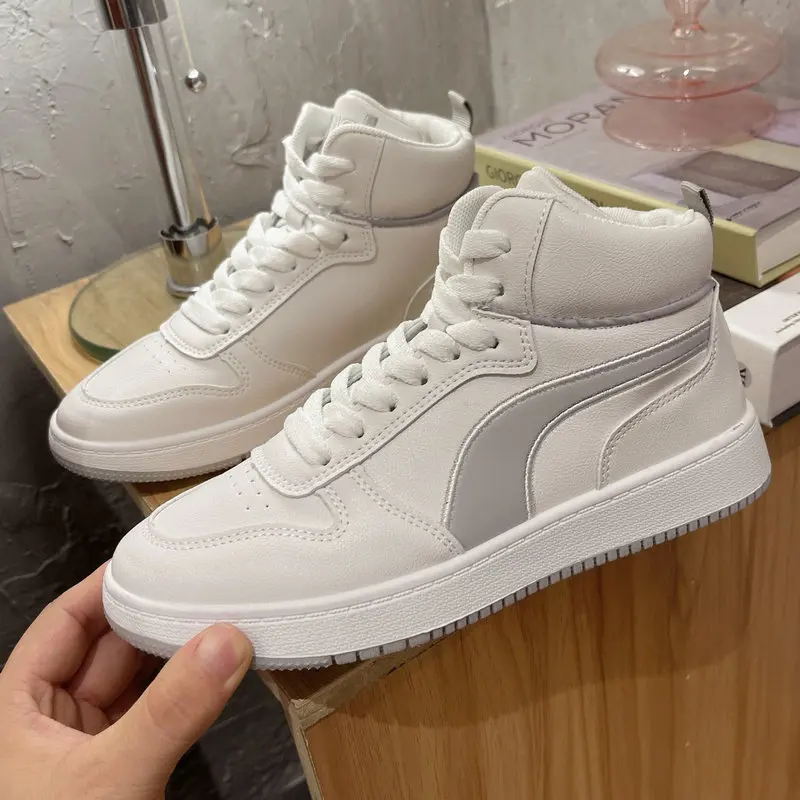 

Autumn Women's High Top Breathable Sneakers Women Fashion Casual Vulcanize Shoes Lace-up Running Shoe Female 2021 New Blue grey