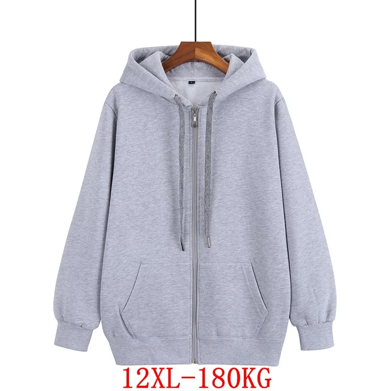 Men's autumn and winter large size zipper 12XL hooded sweatshirt plus 7XL 8XL 9XL 10XL thick black blue red gray big coat | Мужская