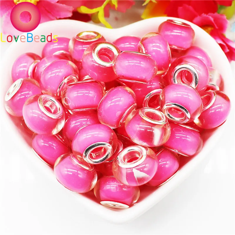 

10pcs Cute Color Big Hole Silver Plated Core Charms fit European Pandora Bracelet Bangle Women Craft Head Hand Bead DIY Jewelry