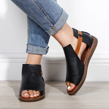 

Women Flat Peep Toe Sandals Hook Loop Gladiator Summer Ladies Fashion Open Toe Rome Shoes Female Casual Style New Plus Size