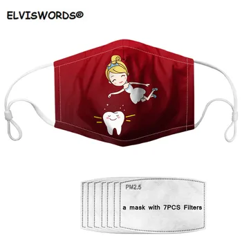 

ELVISWORDS Dentista mascarilla Cute Dentist/Tooth Pattern Face Mask for Adult Kids Anti Dust Mask Activated Carbon Filter Masks