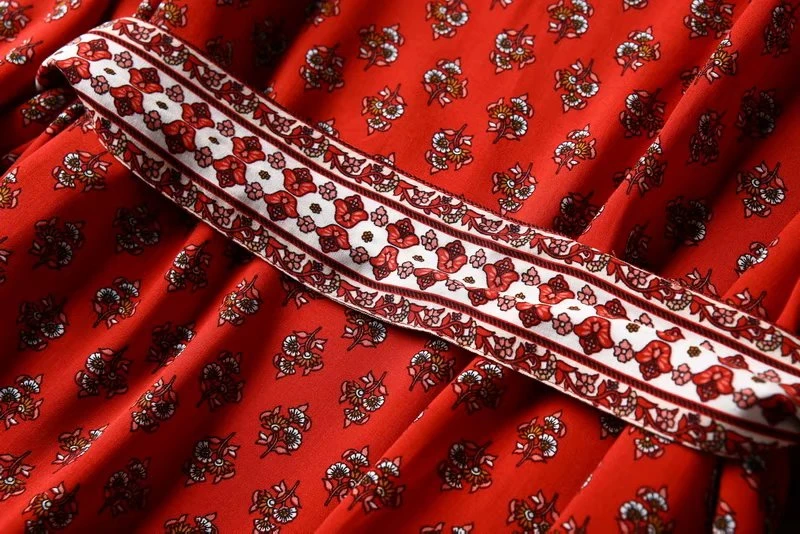 Винтажное шикарное женское Красное богемное кимоно с цветочным принтом и поясом, женское платье с v-образным вырезом и рукавами летучая мышь, бохо макси платье, Халат