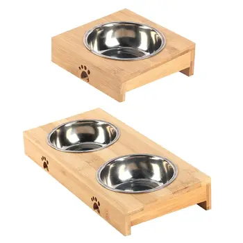 

Pet Food Water Feeding Bowl for Dogs Cats Natural Bamboo Stent Single / Double