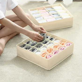 

Grid Bra Underwear Socks Storage Box Foldable 16/7 Washable Non-woven Fabrics Large Capacity Closet Bedroom Makeup Organizer Set