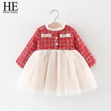 HE Hello Enjoy/Одежда для маленьких девочек зимние платья принцесс для девочек; бархатные теплые классическое платье в клетку с длинным рукавом детская одежда для День рождения
