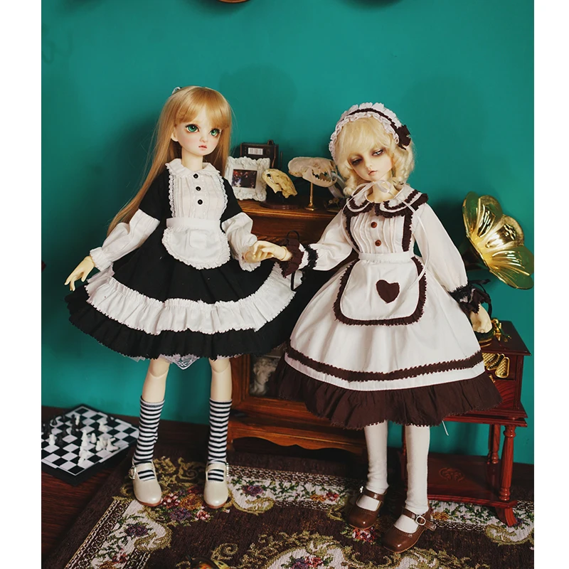 Bjd платье 1/3 1/4 1/6 bjd кукла горничной платье+ украшение для волос+ Носки для 1/6 1/4 1/3 bjd кукла аксессуары, костюм с платьем