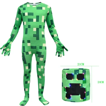 

Boys Green Printed Anime Cosplay Costumes Children Long Sleeves Role Play Jumpsuit for Party Halloween Christmas