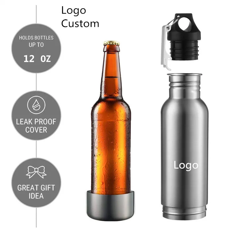 

Logo Custom Stainless Steel Beer Bottle Holder Bottle Opener Insulator within Bottle Keeps Beer Cold Fits Most 12oz Bottles Bag