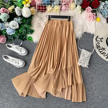 Fashion Elegant Ruffle High Waist Pleated Skirt Women Autumn Winter Irregular Harajuku Skirt Ladies Long Skirt