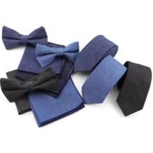 Комплект из 3 частей, хлопковый джинсовый Семейный комплект с галстуком-бабочкой в ковбойском стиле, тонкий галстук, носовой платок, галстук-бабочка