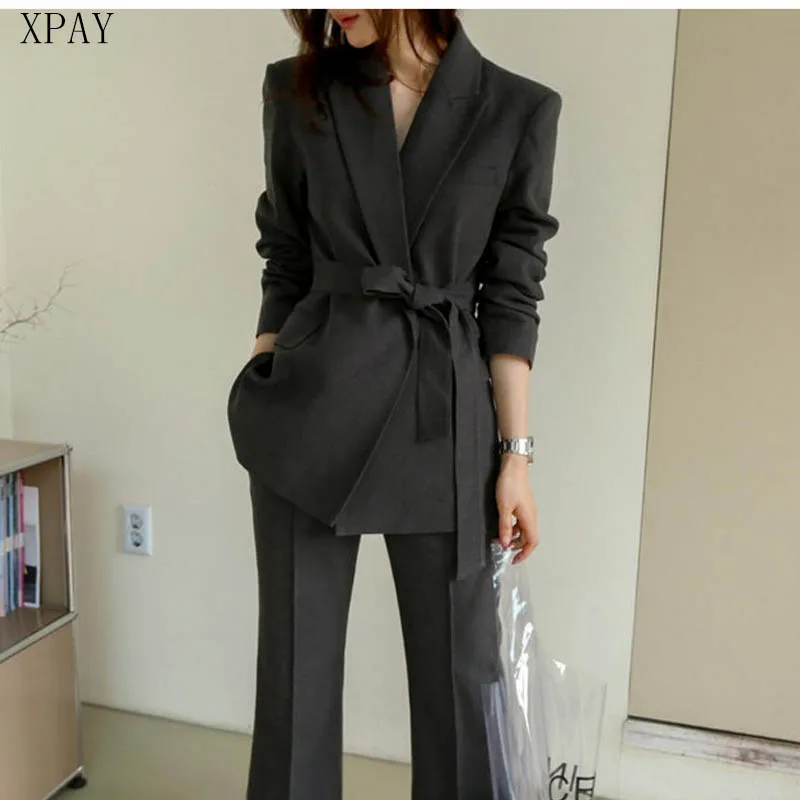

2 Piece Set Women Suits 2020 Spring Autumn Long Sleeve Office Lady Blazer Jacket Korean Slim Casual Loose Work Wear Trousers