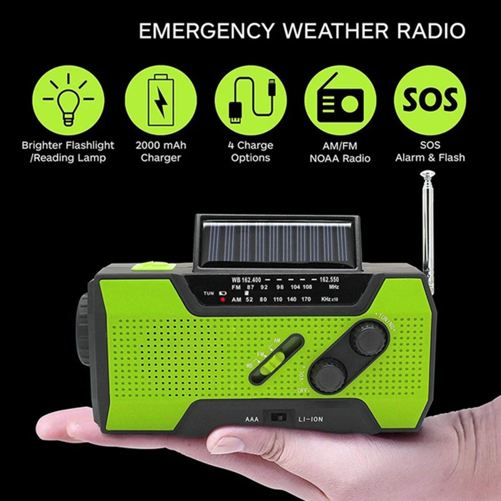 Портативный многофункциональный AM/FM/WB широковещательный динамик на солнечной батарее с заводной рукояткой радиоприемник стерео наружный фонарик power Bank SoS Alarm