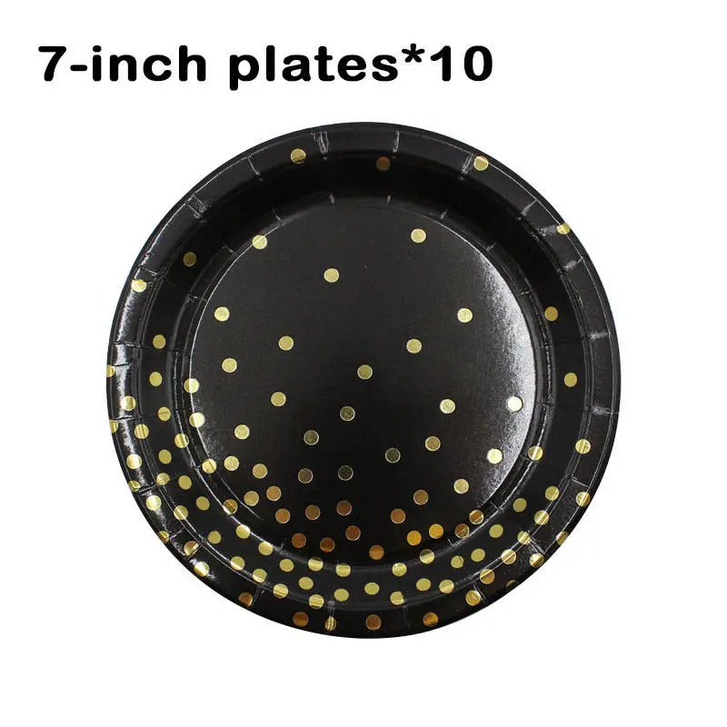Plates 10pcs 65 шт Свадебные украшения для дня рождения, черные одноразовые столовые приборы, тарелки, бумажные трубочки, принадлежности для вечеринки, сувениры для детского душа - Цвет: Plates 10pcs