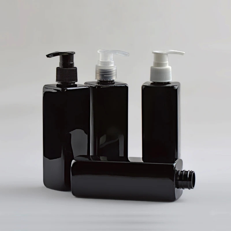 

20pcs 250ml Empty Black Square Pet Refillable Bottle For Liquid Makeup 250cc Plastic Pump Bottle For Lotion Shampoo Containers