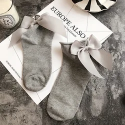 2022 Summer 1 Pair Lolita Style Japanese Maiden Lovely Woman Candy Color Bow Short Cotton Socks High  socks