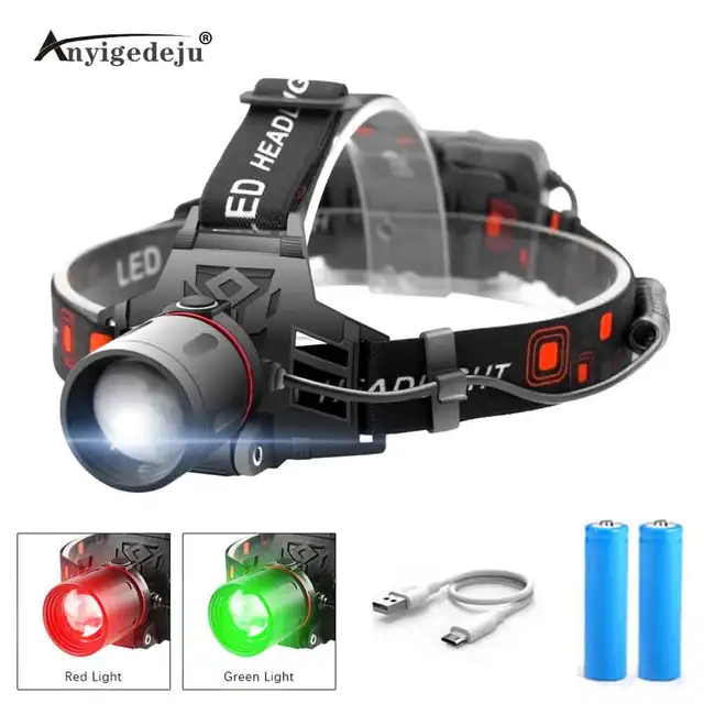US $8.80 XMLT6 LED Headlamp 3Mode Zoomable Headlight 18650 Battery Head Torch Green Fishing White Light Ca