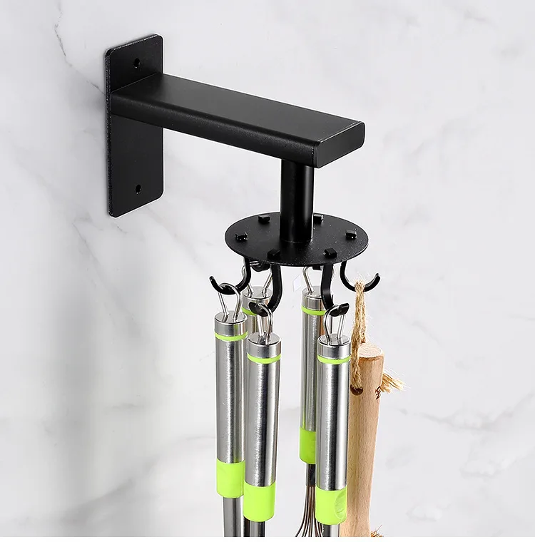 

Black space aluminum telescopic rotating hook Multifunctional kitchen rack Spoon, shovel storage hook