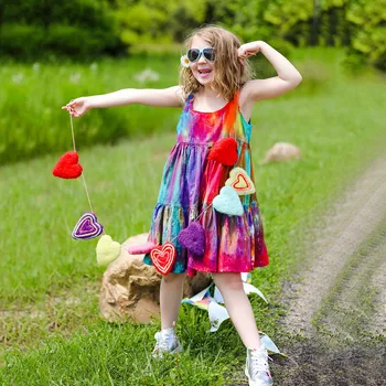 

Toddler Baby Girls Sleeveless Rainbow Tie-Dyed Print Princess Dress
