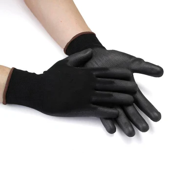 

12 Pairs Black Nylon PU Safety Work Glove Builders Grip Palm Coating Warm Gloves