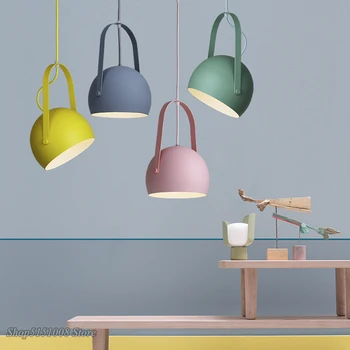 

Modern LED Pendant Lights Macaron Lampshade Nordic Living Room Pendant Luminaire Kitchen Hanging Lamps Cafe Home Decor Fixtures