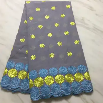 

African Lace Fabric 2019 High Quality Nigerian French Swiss voile Pure Cotton Lace Fabrics Blue 5 Yards For Women Garment