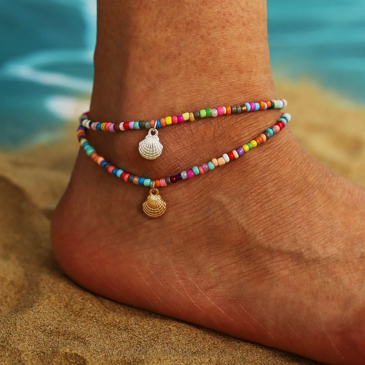 Bohemia con cuentas de colores para pies, cadena colgante el tobillo, pulsera de verano, descalzas, joyería nupcial para pie de playa A046|Tobilleras| - AliExpress