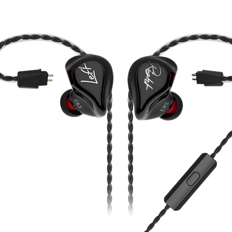 black with mic KZ ZS3 1DD Hifi спортивные наушники-вкладыши Динамический драйвер шумоподавление гарнитура с микрофоном сменный кабель AS10 BA10 ES4 ZS6 ZST - Цвет: black with mic