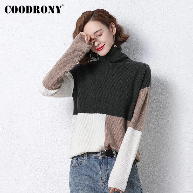 COODRONY Brand New Winter Elegant Style Slim Pullover Sweater Women Knitted High Quality Turtleneck Wool Female Jumper W1146