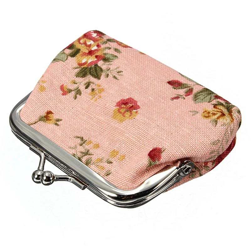 

ABZC-Women Roses Floral Fabric Clip Mini Small Coin Pocket Purse Bag Clutch