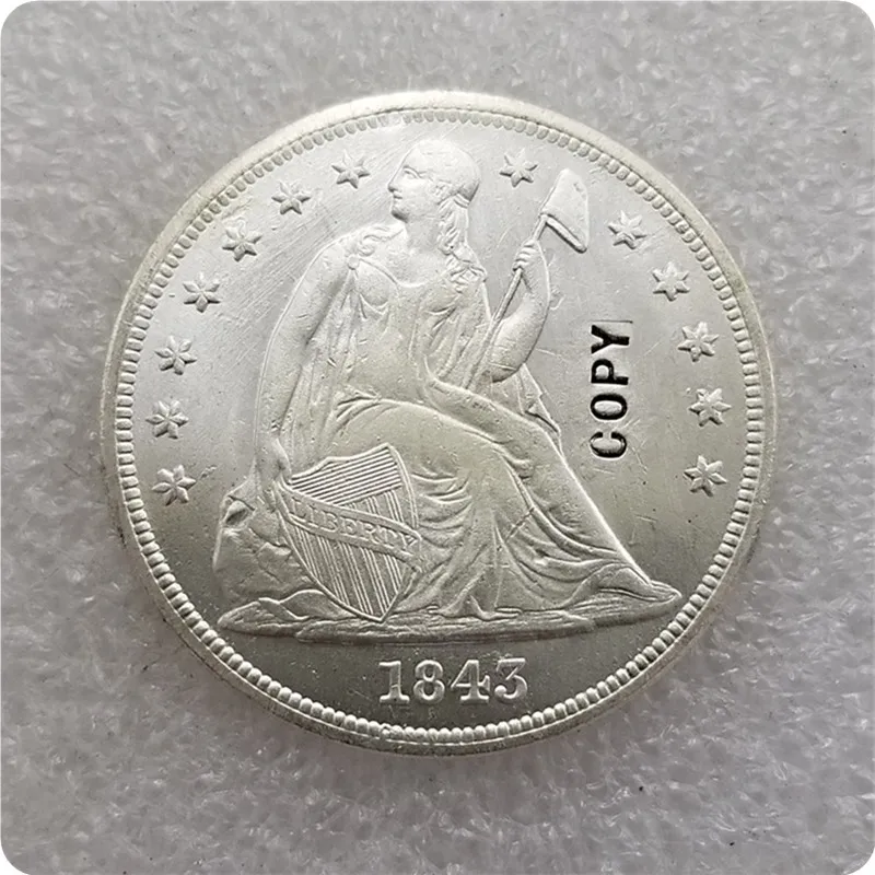 1843 UNC USA 1840-186" Seated Liberty" 1 Dollar UNC copy coins medal-replica coins collectibles - Цвет: 1843