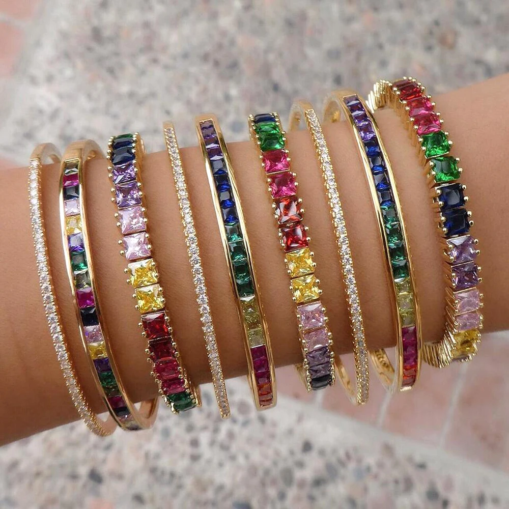 女性のためのカラフルなレインボーブレスレット,光沢のある