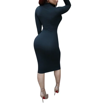 

Women Turtle Neck Dress Casual Elastic Long Sleeve Bodycon Party Midi Dress FEA889